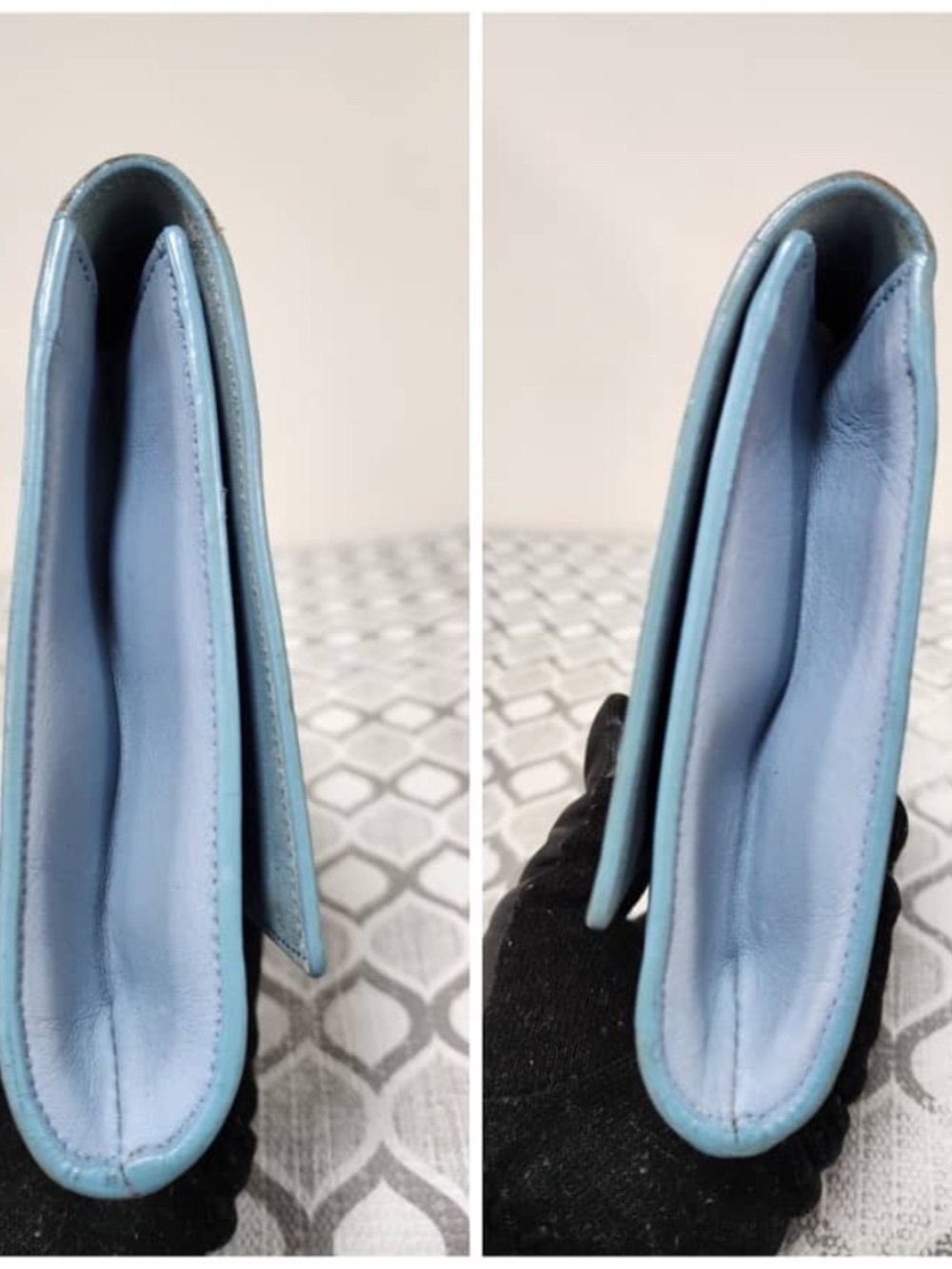 Authentic YVES SAINT LAURENT Calfskin Leather Ligne Y Clutch Bag Blue - Picture 11 of 15